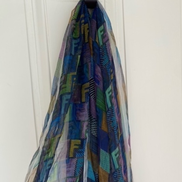 Fendi Multicolor Letter Logo Printed Silk Scarf - Picture 5 of 6